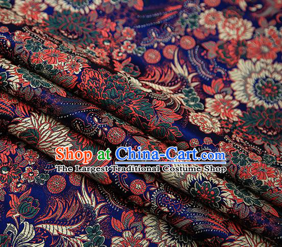 Chinese Traditional Tang Suit Royalblue Brocade Fabric Classical Chrysanthemum Pattern Design Material Satin Drapery