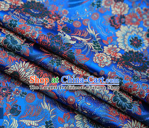 Chinese Traditional Tang Suit Blue Brocade Fabric Classical Chrysanthemum Pattern Design Material Satin Drapery