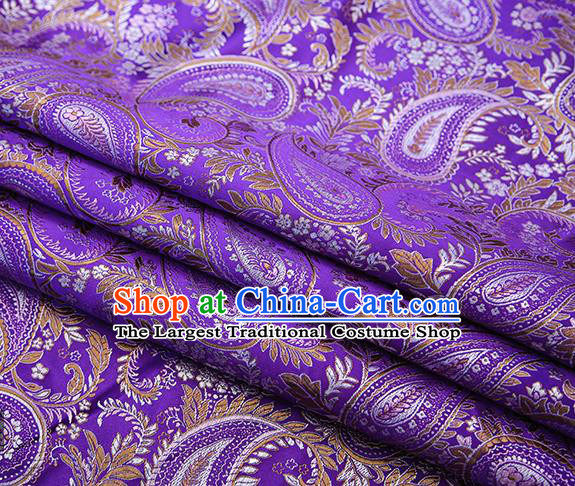 Traditional Chinese Tang Suit Purple Brocade Fabric Classical Loquat Flowers Pattern Design Material Satin Drapery
