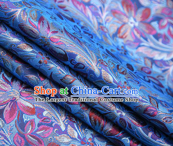 Traditional Chinese Tang Suit Blue Brocade Fabric Classical Petunia Pattern Design Satin Material Drapery