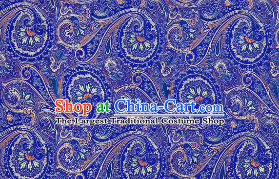 Chinese Traditional Satin Classical Loquat Flower Pattern Design Royalblue Brocade Fabric Tang Suit Material Drapery