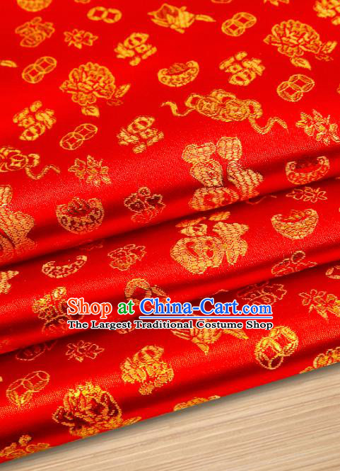 Chinese Traditional Satin Classical Pattern Design Red Brocade Fabric Tang Suit Material Drapery