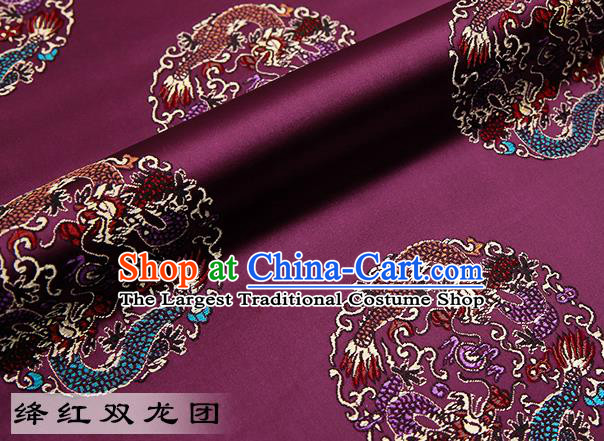 Chinese Traditional Amaranth Satin Classical Dragons Pattern Design Brocade Fabric Tang Suit Material Drapery