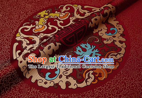 Chinese Traditional Classical Dragons Pattern Design Purplish Red Brocade Fabric Cushion Material Drapery