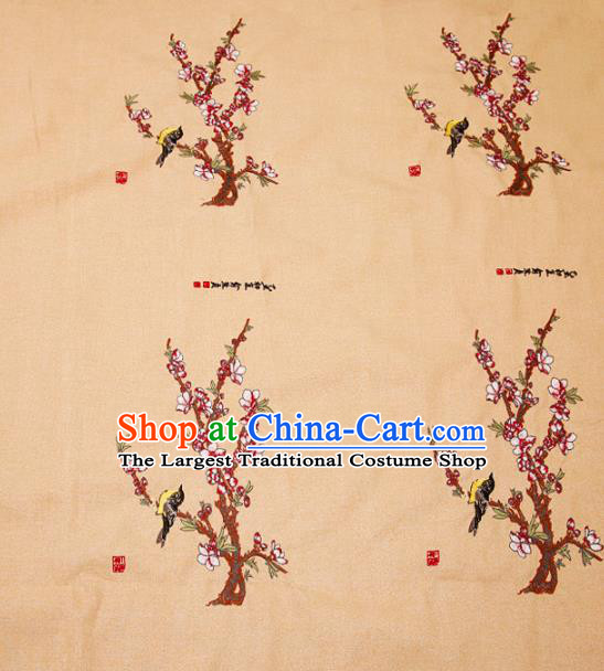 Embroidery Peach Blossom Brocade Chinese Traditional Garment Fabric Satin Cushion Material Drapery