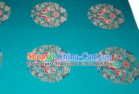 Top Grade Double Fishes Pattern Green Brocade Chinese Traditional Garment Fabric Cushion Satin Material Drapery