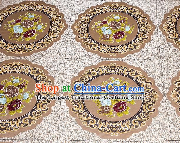 Top Grade Classical Flowers Pattern Brown Brocade Chinese Traditional Garment Fabric Cushion Satin Material Drapery