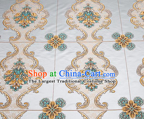 Top Grade Classical Flowers Pattern Blue Brocade Chinese Traditional Garment Fabric Cushion Satin Material Drapery