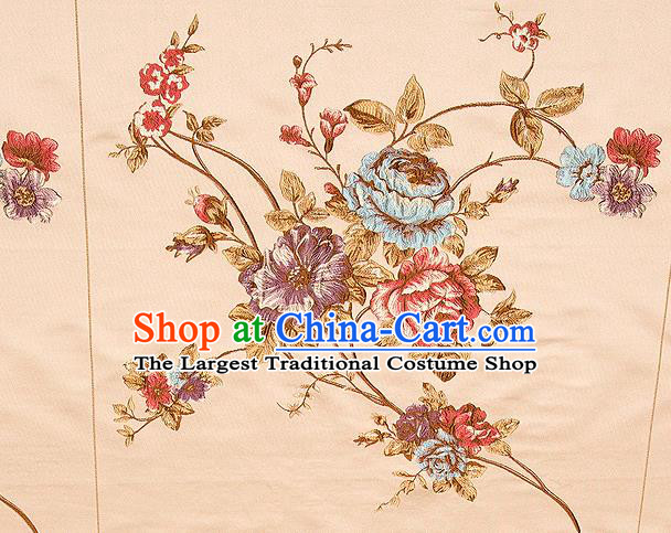 Top Grade Classical Embroidery Flowers Pattern Khaki Brocade Chinese Traditional Garment Fabric Cushion Satin Material Drapery