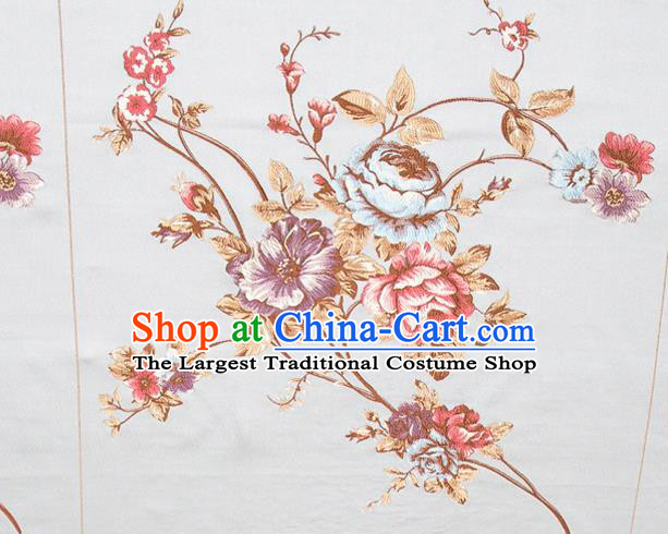 Top Grade Classical Embroidery Flowers Pattern Blue Brocade Chinese Traditional Garment Fabric Cushion Satin Material Drapery