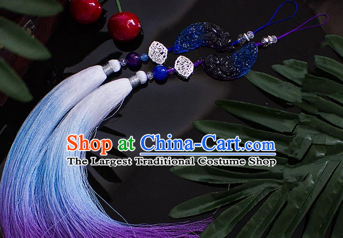 Chinese Traditional Handmade Palace Waist Accessories Tassel Blue Jade Pendant for Men