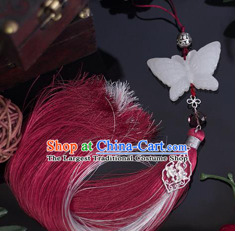 Chinese Traditional Handmade Waist Accessories Palace Red Tassel Butterfly Jade Pendant for Men