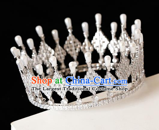Top Grade Handmade Bride Crystal Pearls Royal Crown Hair Accessories for Women