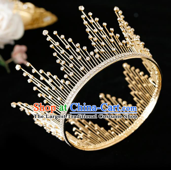 Top Grade Handmade Bride Golden Crystal Round Royal Crown Hair Accessories for Women