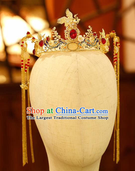 Chinese Traditional Xiuhe Suit Handmade Phoenix Coronet Hair Accessories Ancient Palace Hairpins for Women