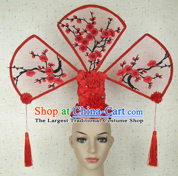 Top Grade Chinese Handmade Red Plum Blossom Headdress Traditional Hair Accessories for Women