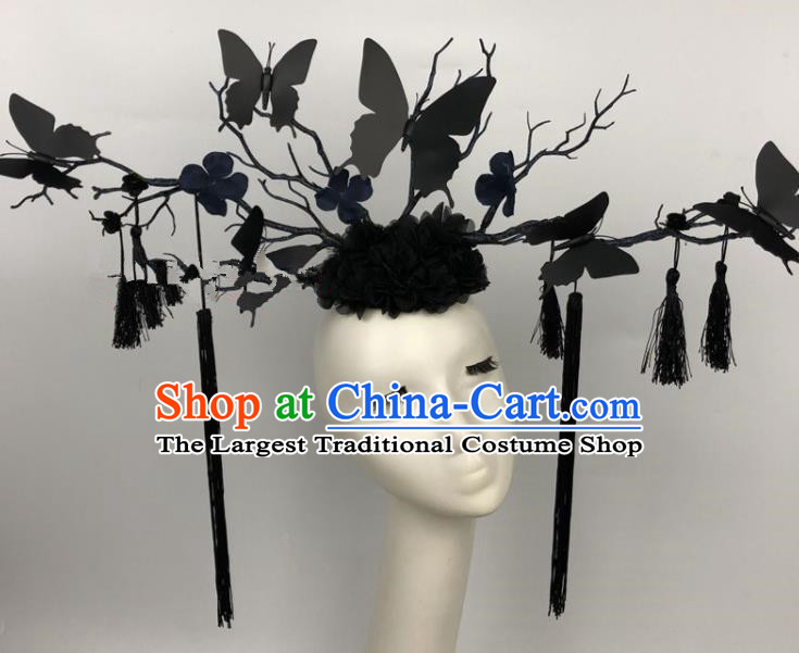 Top Grade Catwalks Hair Accessories Halloween Brazilian Carnival Black Butterfly Headdress for Kids