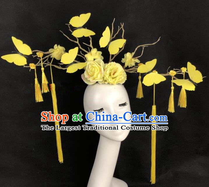 Top Grade Catwalks Hair Accessories Halloween Brazilian Carnival Yellow Butterfly Headdress for Kids