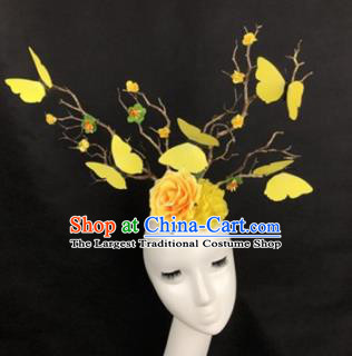 Top Grade Catwalks Hair Accessories Halloween Brazilian Carnival Yellow Flowers Butterfly Headdress for Kids