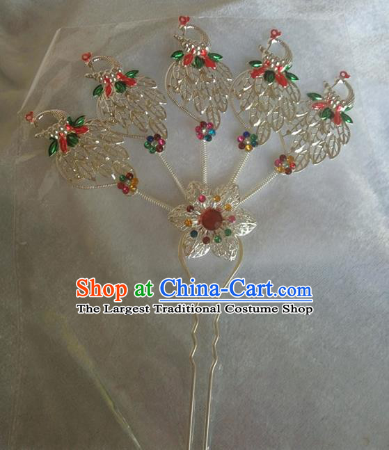 Chinese Ethnic Dai Nationality Hair Accessories Traditional Peacock Hairpins for Women