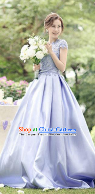 Top Grade Catwalks Costume Lilac Satin Trailing Full Dress for Women