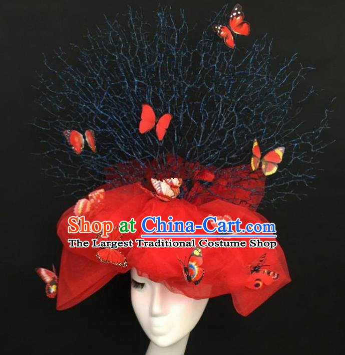 Top Grade Catwalks Hair Accessories Halloween Brazilian Carnival Red Butterfly Veil Headdress for Women