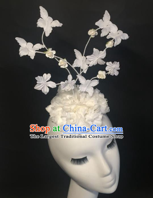 Top Grade Halloween Catwalks Headdress Brazilian Carnival White Silk Flowers Top Hat for Women