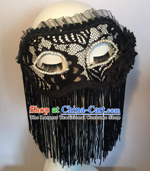 Halloween Exaggerated Accessories Catwalks Black Tassel Masks for Women