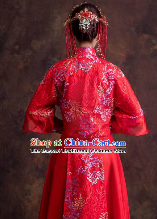 Chinese Traditional Wedding Costumes Ancient Bride Embroidered Dress Red Xiuhe Suits for Women