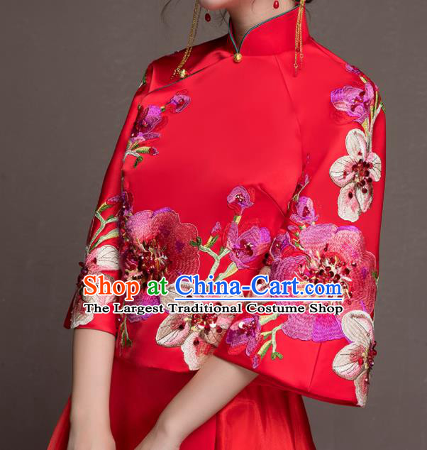 Chinese Traditional Embroidered Peach Blossom Wedding Costumes Ancient Bride Red Dress for Women