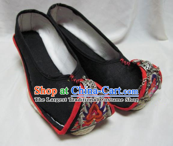 Asian Chinese Traditional Hanfu Shoes Black Embroidered Shoes for Women