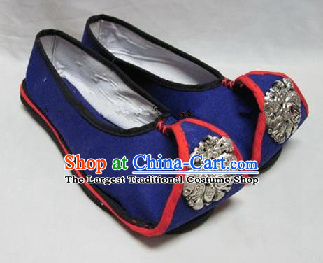 Asian Chinese Traditional Hanfu Shoes Ethnic Blue Embroidered Shoes for Women
