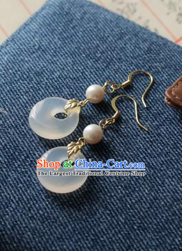 Asian Chinese Traditional Jewelry Accessories Ancient Hanfu White Chalcedony Earrings for Women