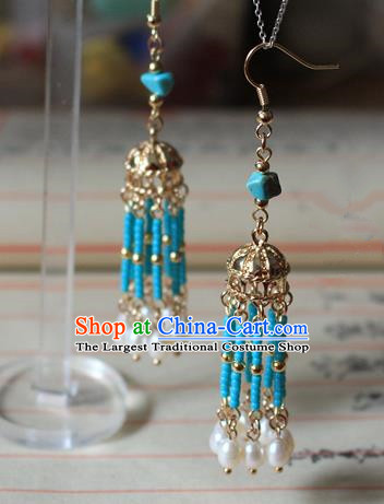 Asian Chinese Traditional Jewelry Accessories Ancient Hanfu Pearls Tassel Earrings for Women