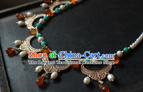 Asian Chinese Traditional Jewelry Accessories Ancient Hanfu Agate Necklace for Women