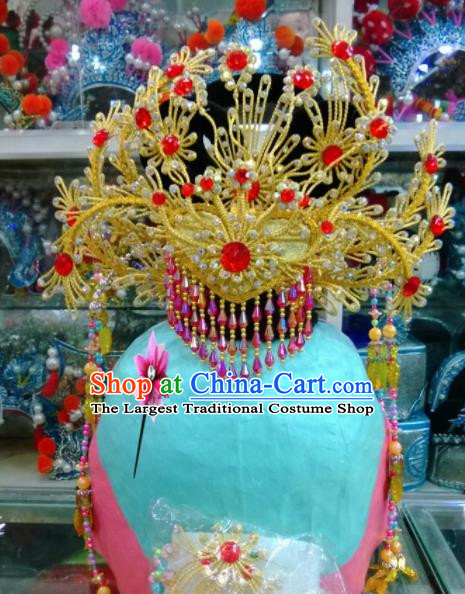 Chinese Classical Beijing Opera Hair Accessories Traditional Ancient Golden Phoenix Coronet for Women