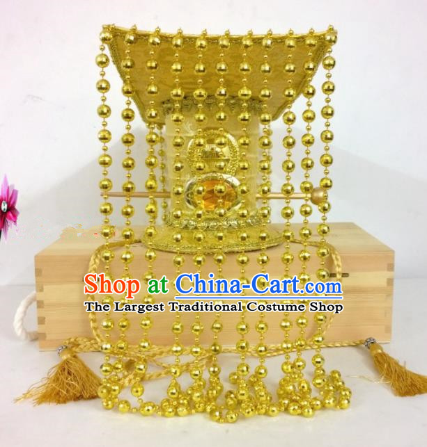 Chinese Traditional Hanfu Headdress Ancient Qin Dynasty Emperor Golden Hat for Men