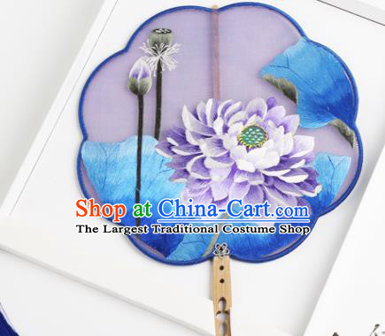 Traditional Chinese Crafts Palace Fans Silk Round Fans Ancient Princess Embroidered Purple Lotus Fan for Women