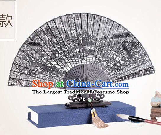 Chinese Traditional Crafts Sandalwood Folding Fans Pierced Tiger Hill Fans Accordion Fan