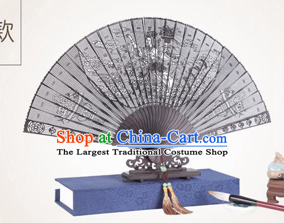 Chinese Traditional Crafts Sandalwood Folding Fans Pierced Peri Fans Accordion Fan