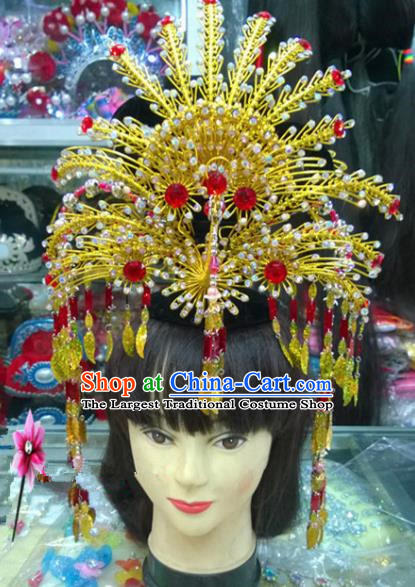 Chinese Classical Hair Accessories Traditional Ancient Beijing Opera Golden Phoenix Coronet for Women