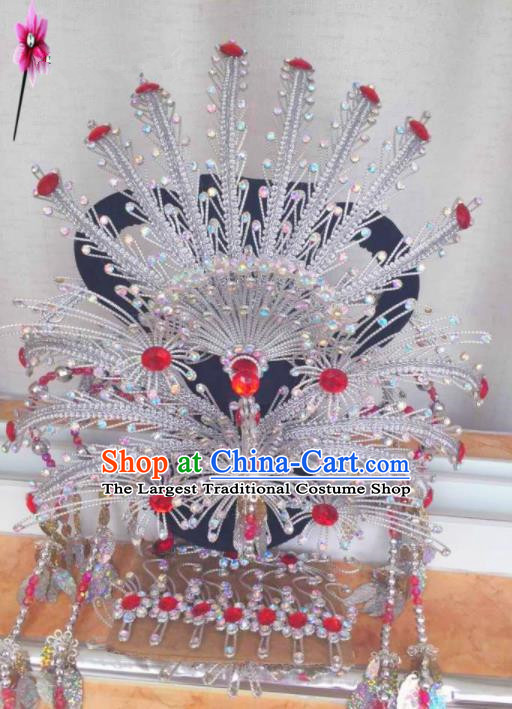Chinese Classical Princess Hair Accessories Traditional Ancient Beijing Opera White Phoenix Coronet for Women