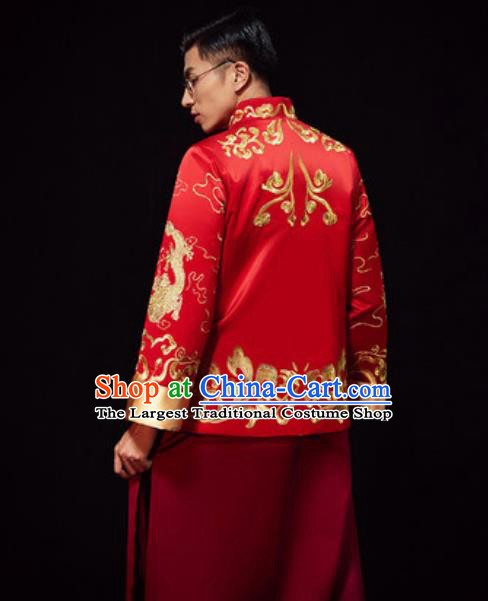 Chinese Traditional Wedding Red Costumes Ancient Bridegroom Toast Clothing for Men