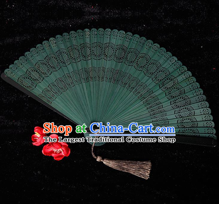 Chinese Traditional Crafts Green Bamboo Folding Fans Pierced Fans Accordion Fan