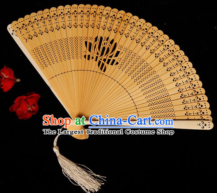 Chinese Traditional Crafts Bamboo Folding Fans Pierced Lotus Fans Accordion Fan