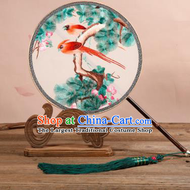 Chinese Traditional Palace Fans Embroidered Birds Fans Ancient Hanfu Silk Fan for Women