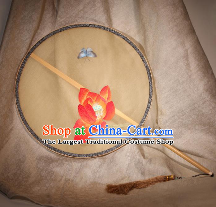 Chinese Ancient Traditional Palace Fans Hanfu Embroidered Lotus Round Fans Silk Fan for Women