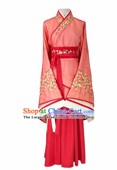 Chinese Traditional Han Dynasty Red Hanfu Dress Ancient Drama Princess Embroidered Costumes for Women