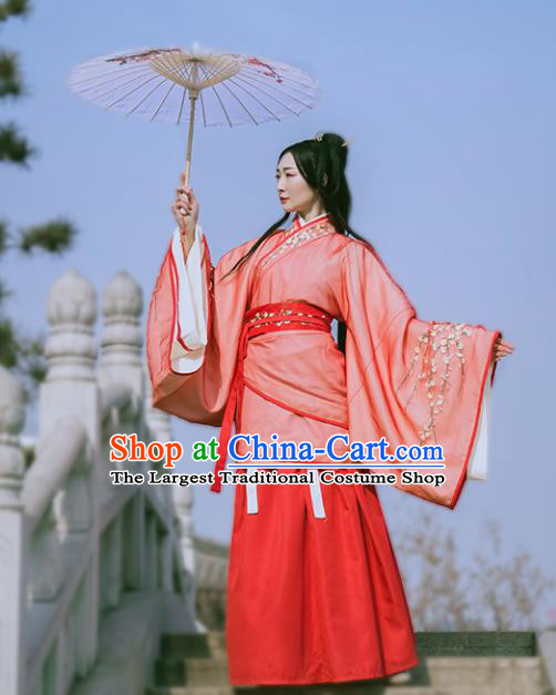 Chinese Traditional Han Dynasty Red Hanfu Dress Ancient Drama Princess Embroidered Costumes for Women