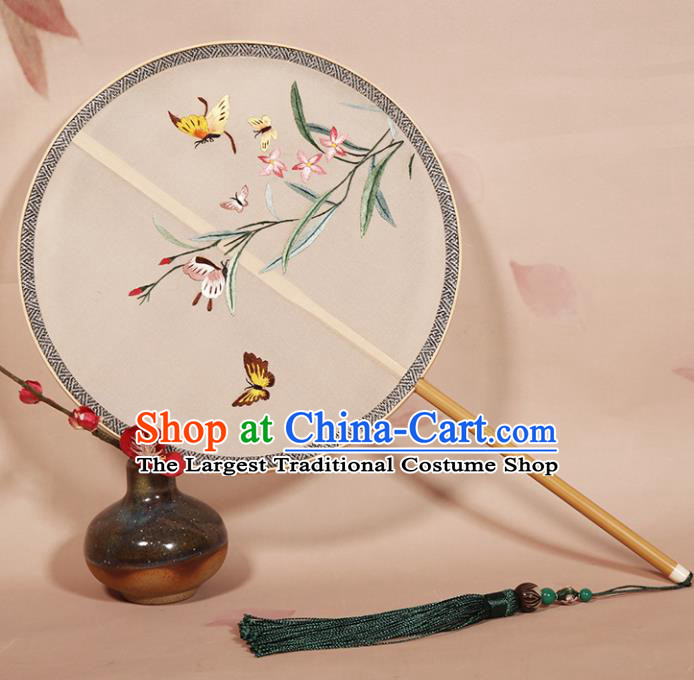 Chinese Ancient Princess Palace Fan Traditional Embroidered Orchid Hanfu Silk Round Fans for Women